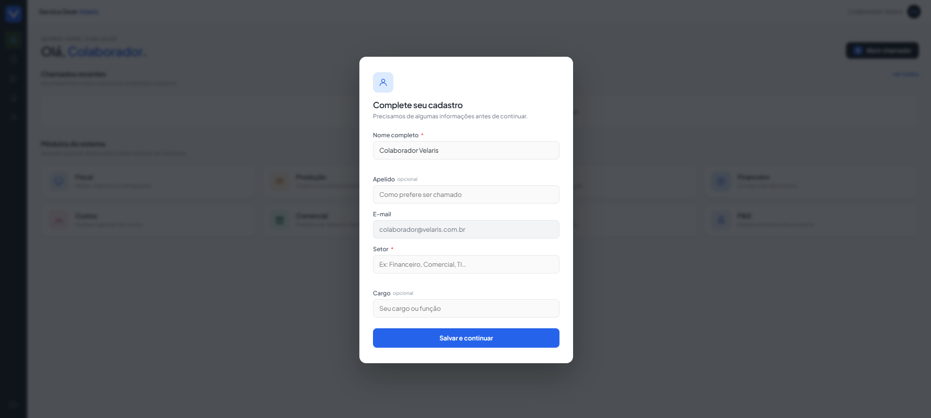 Painel do Colaborador — Primeiro Acesso